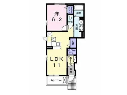 トゥールビヨン(1LDK/1階)の間取り写真