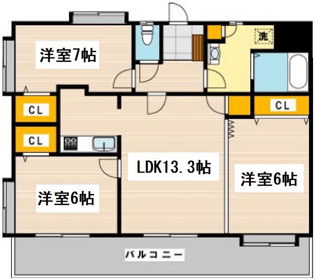 ニューリバー九工大駅前(3LDK/2階)の間取り写真