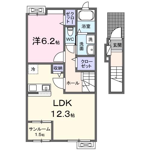 アンジェリックI(1LDK/2階)の間取り写真