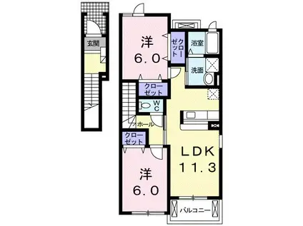 メゾン・ドゥ・アベェニールA(2LDK/2階)の間取り写真