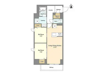 ドゥーエ尾久(2LDK/7階)の間取り写真