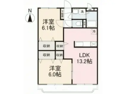 FRUITFUL B棟(2LDK/2階)の間取り写真