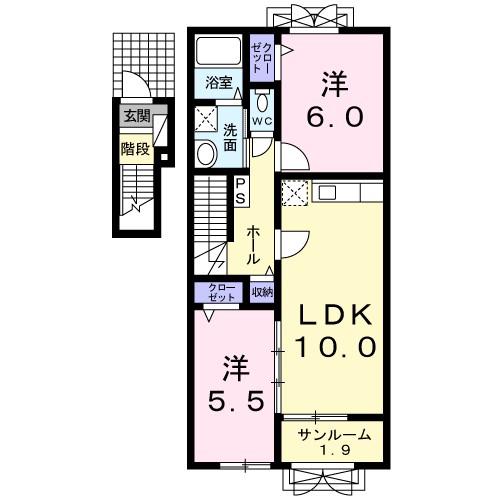 ノ-ス・エッセ II(2LDK/2階)の間取り写真