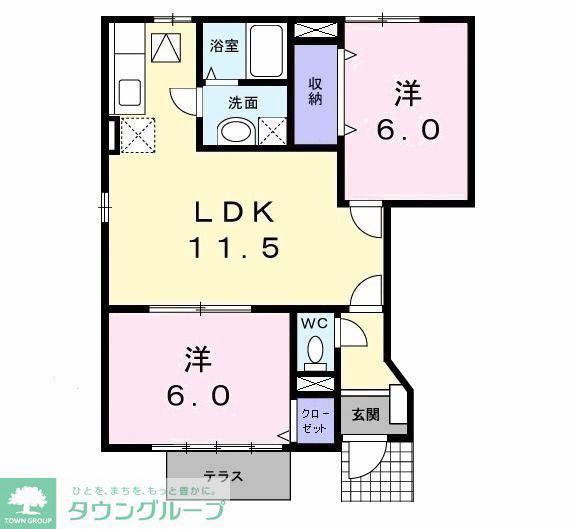 リス・メゾン A棟(2LDK/1階)の間取り写真
