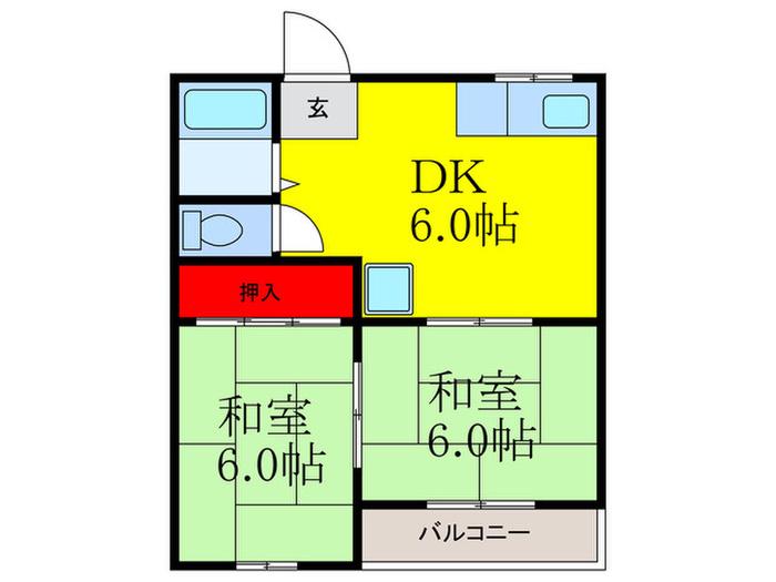 ヴィヴァーチェ総持寺(2DK/3階)の間取り写真