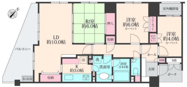 ビーズタワー橋本 W棟(3LDK/4階)の間取り写真