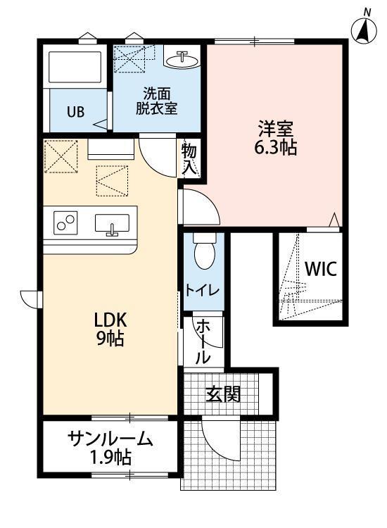 LOTUS西横地(1LDK/1階)の間取り写真
