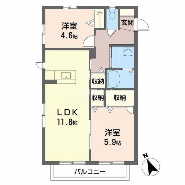Uハイツ カリス(2LDK/2階)の間取り写真