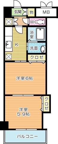 グランディ下曽根(2K/7階)の間取り写真