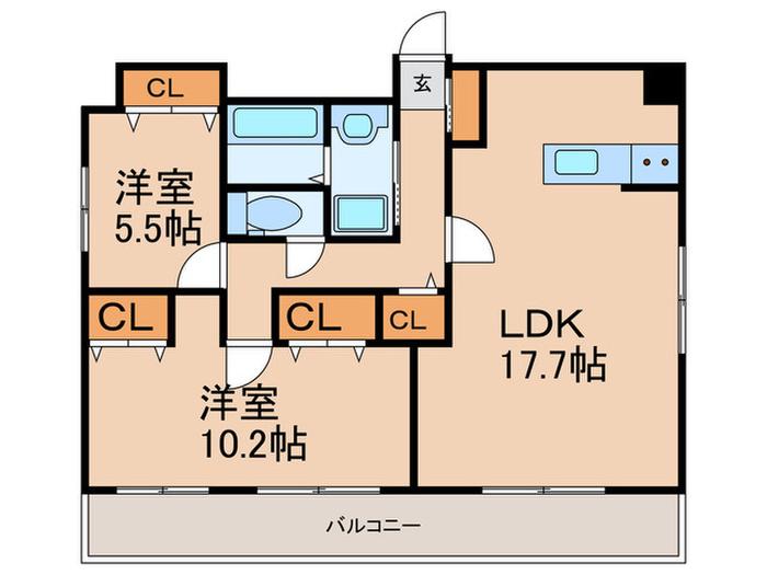 ソフィア21新合川(2LDK/5階)の間取り写真