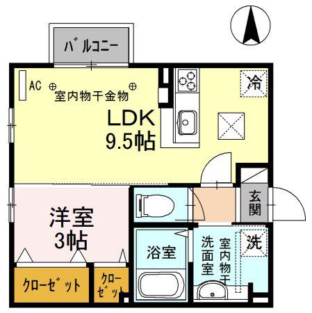 石川県金沢市 2階建 築9年(1LDK/1階)の間取り写真