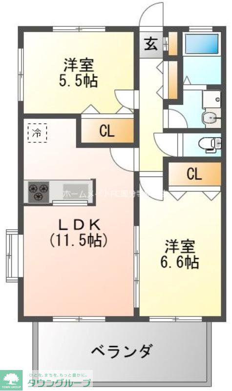 グリーンぺぺ(2LDK/1階)の間取り写真