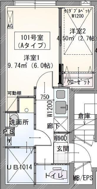 ラヴィエール秋葉原(2K/1階)の間取り写真