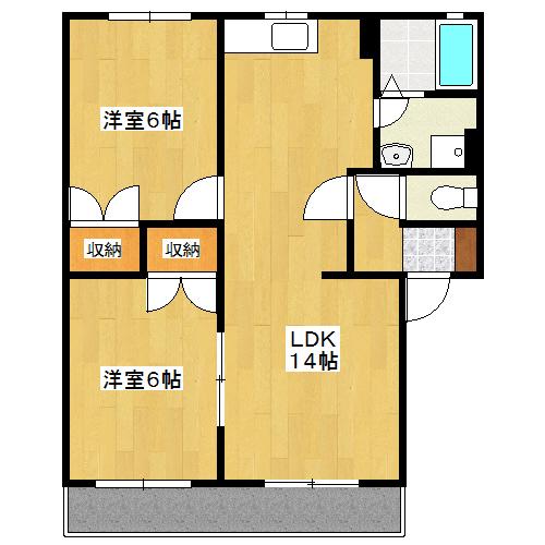 ダイニサンシャインB(2LDK/2階)の間取り写真