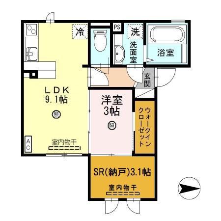 グレースフィーノ花月(1DK/2階)の間取り写真