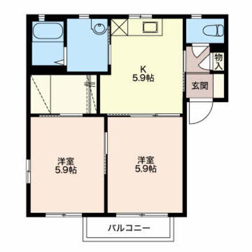 レインボー美晴C棟(2K/2階)の間取り写真
