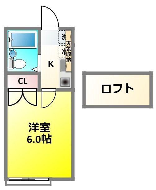 パークプレイス北棟(1K/2階)の間取り写真