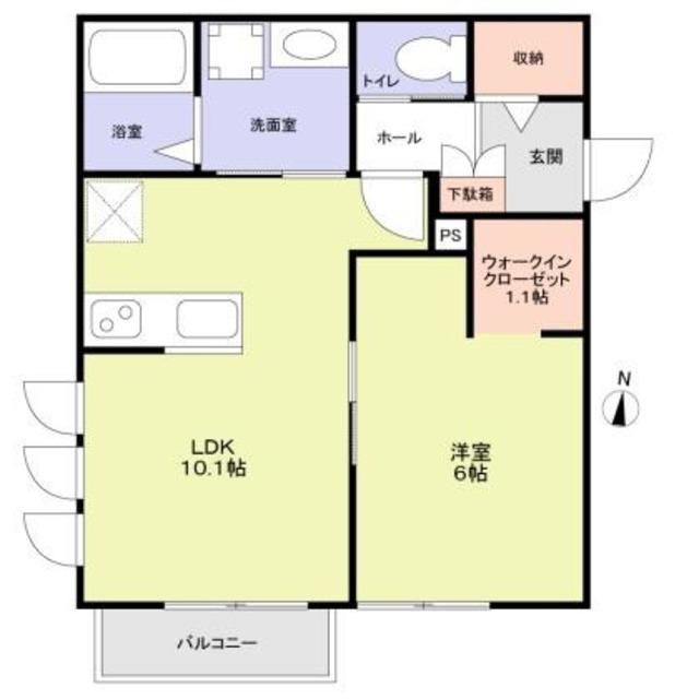世田谷区松原2丁目計画 南棟(1LDK/2階)の間取り写真
