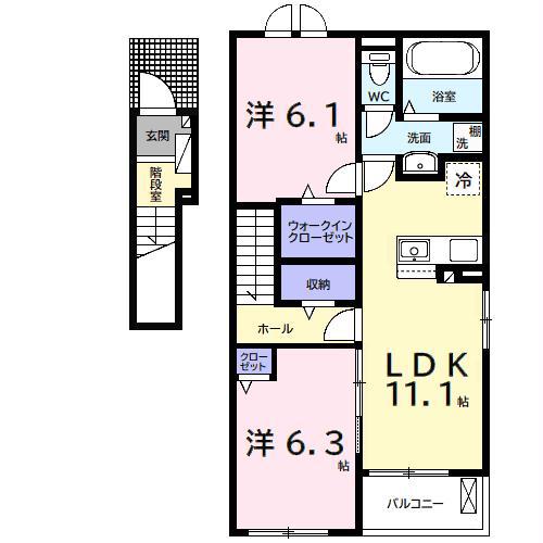 ウルルI(2LDK/2階)の間取り写真