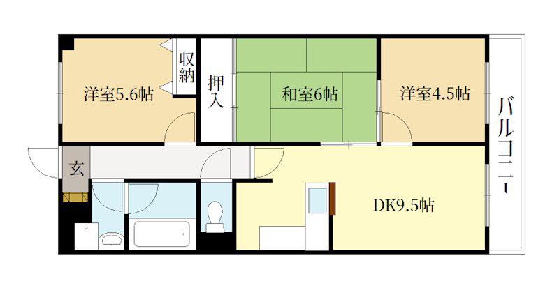ユニライフ新田辺(3LDK/5階)の間取り写真