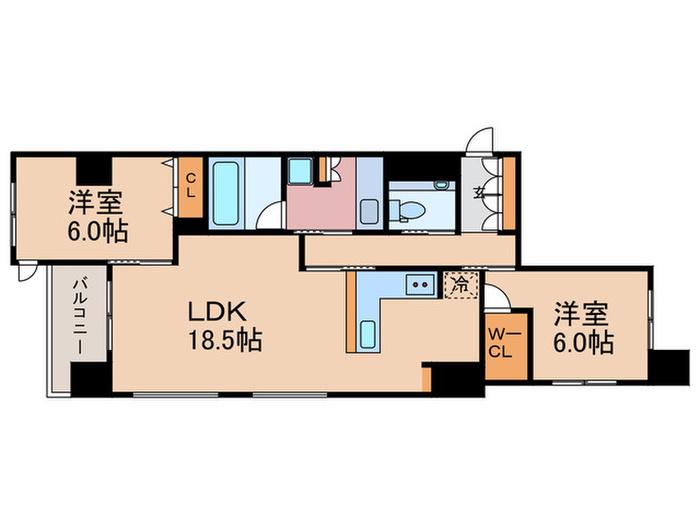 GRANLUXE御所南(2LDK/2階)の間取り写真