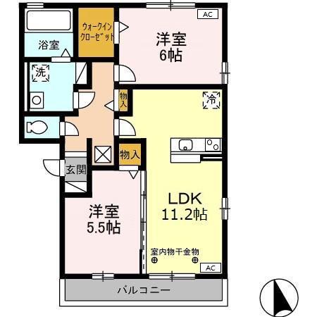 サニーコート A棟(2LDK/2階)の間取り写真
