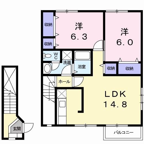 カサ モデルナ II(2LDK/2階)の間取り写真