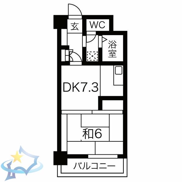 ライオンズマンション第5大通(1DK/7階)の間取り写真