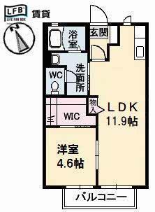 エクセルハイツC棟(1LDK/2階)の間取り写真