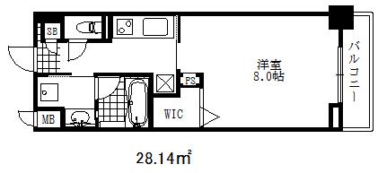 フェリーチェヴィータ(1K/8階)の間取り写真