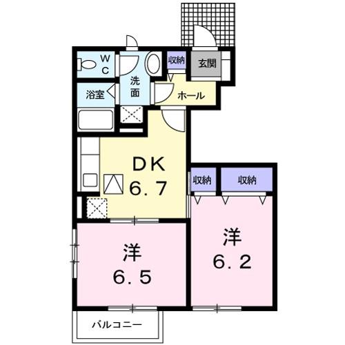 グランデ・エテルノII(2DK/1階)の間取り写真