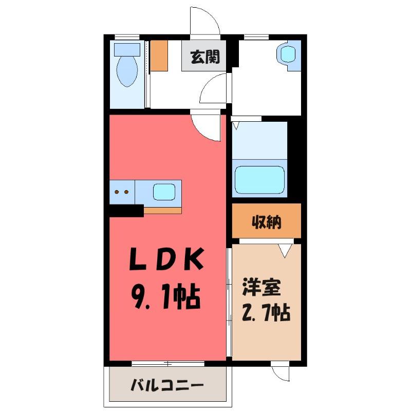 シャインミヤマエF(1SK/1階)の間取り写真