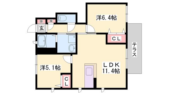 シャーメゾン浜の宮(2LDK/1階)の間取り写真