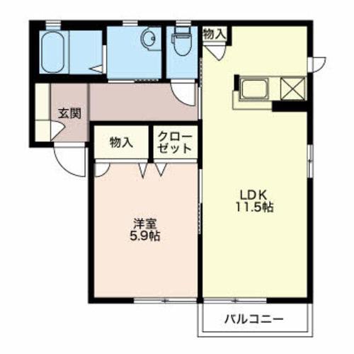 サニーコートC棟(1LDK/1階)の間取り写真