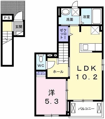 クリスタル 北郷(1LDK/2階)の間取り写真