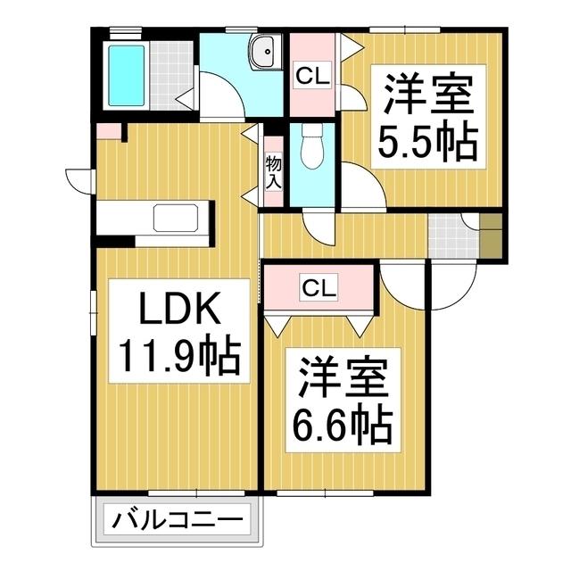 ディアス田中A棟(2LDK/1階)の間取り写真