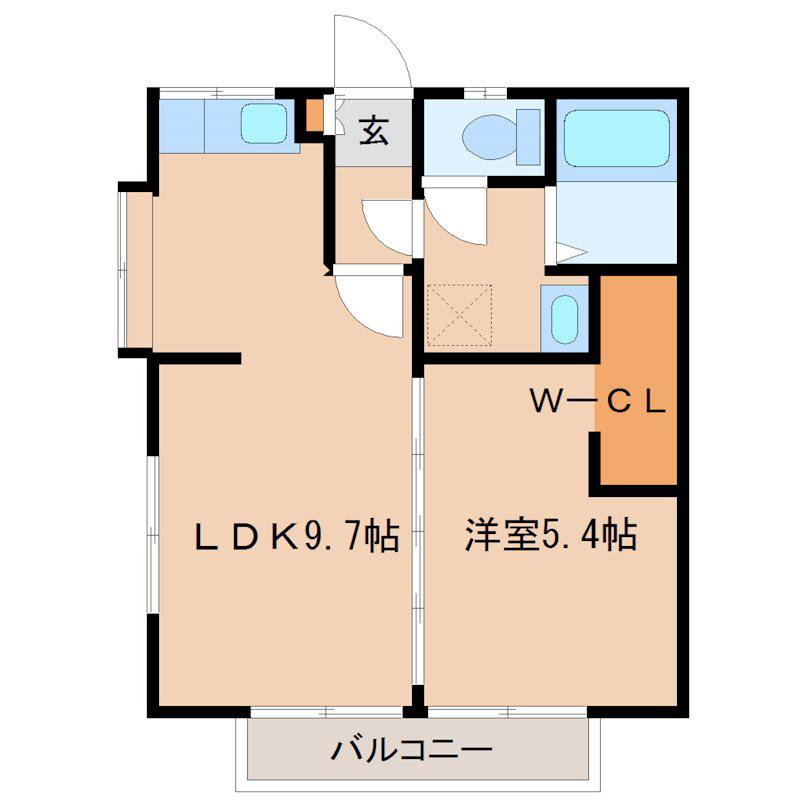 ヤイタハイツ(1LDK/2階)の間取り写真