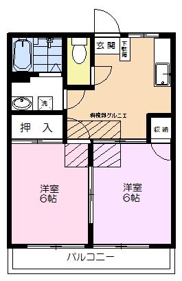 モリヤハイツ(2DK/2階)の間取り写真