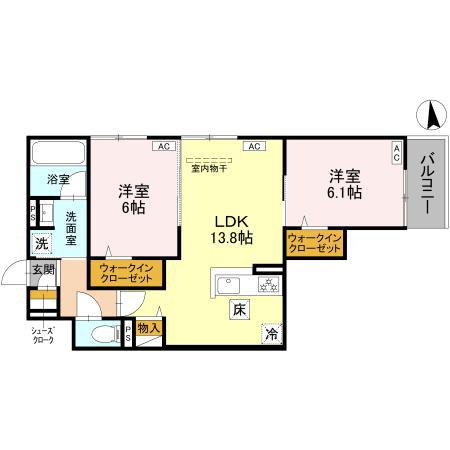 ハイダウェイ両替町(2LDK/2階)の間取り写真