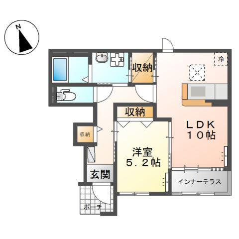 ラーナ ニシノウチ(1LDK/1階)の間取り写真