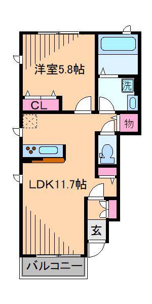 ウッド メゾン 蒼(1LDK/1階)の間取り写真