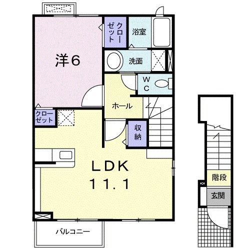 ヴァンベールA(1LDK/2階)の間取り写真