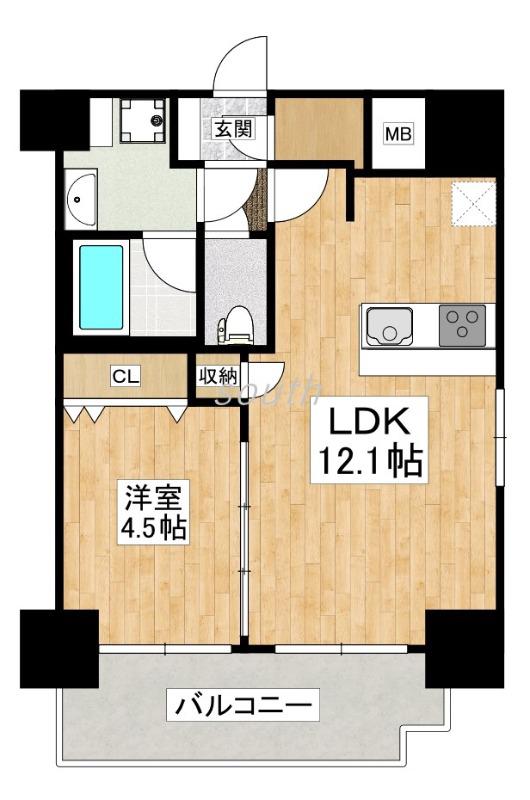 スプランディッド阿倍野(1LDK/14階)の間取り写真