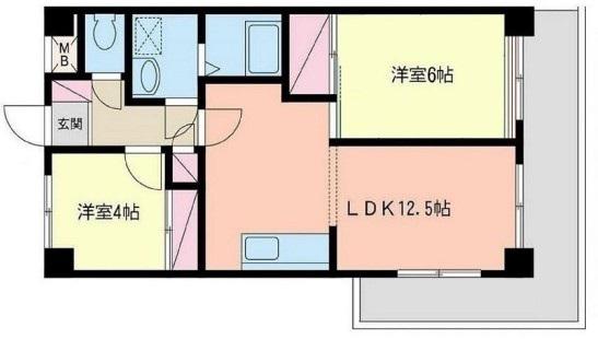 アメニティーヴィラ横浜(2LDK/4階)の間取り写真