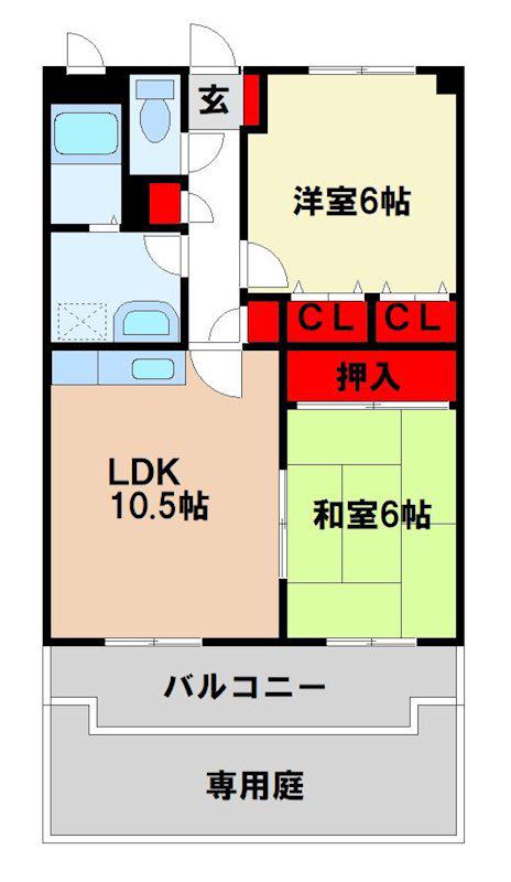 アネックスけやき通(2LDK/1階)の間取り写真