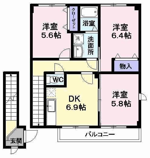 プリムローズ・21(3DK/2階)の間取り写真