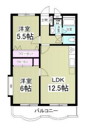 グレースマンションベル(2LDK/2階)の間取り写真