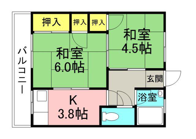 津田コーポ(2K/1階)の間取り写真