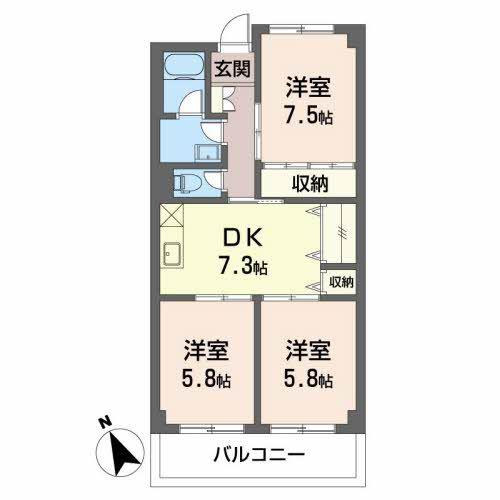 アーバンハイツ(3DK/1階)の間取り写真