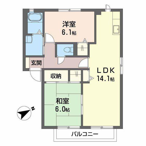 ハイツ上祗園 A棟(2LDK/2階)の間取り写真